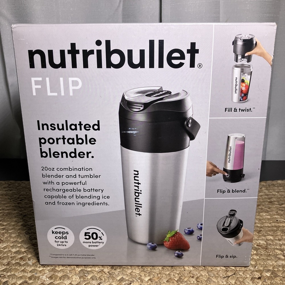 New! Nutribullet Flip Insulated Portable‎ Blender in Brushed Stainless Steel